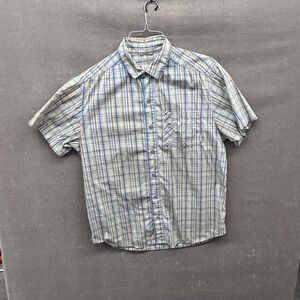 Columbia Shirt Mens Medium Blue Yellow Plaid Omni-Wick Short Sleeve Outdoor